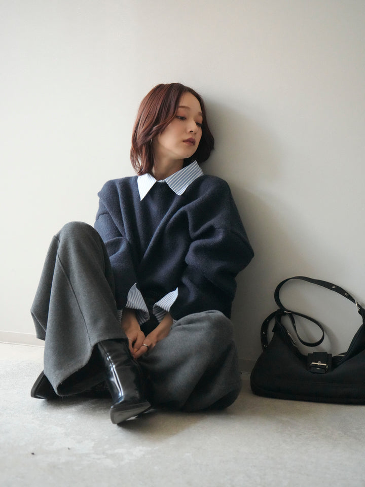 [SET]2WAYストライプ襟ニットプルオーバー+選べるアクセセット(2set)