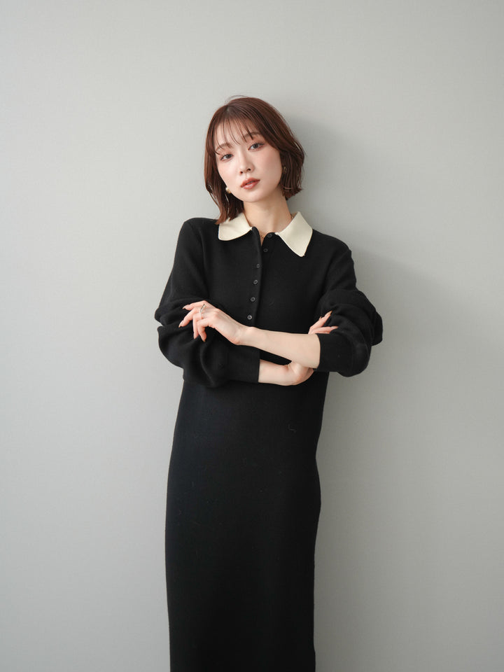 [SET]配色ポロニットワンピース+配色ポロニットワンピース(2set)