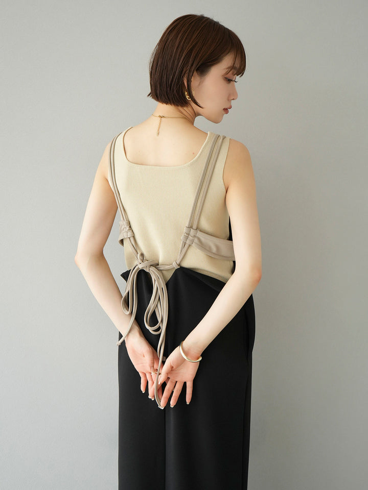 [SET] Bicolor layered design cami dress + square summer knit tank top (2set)