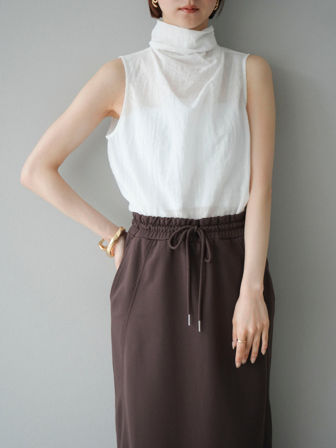 [SET]バックタイノースリーブブラウス+バックタイノースリーブブラウス(2set)