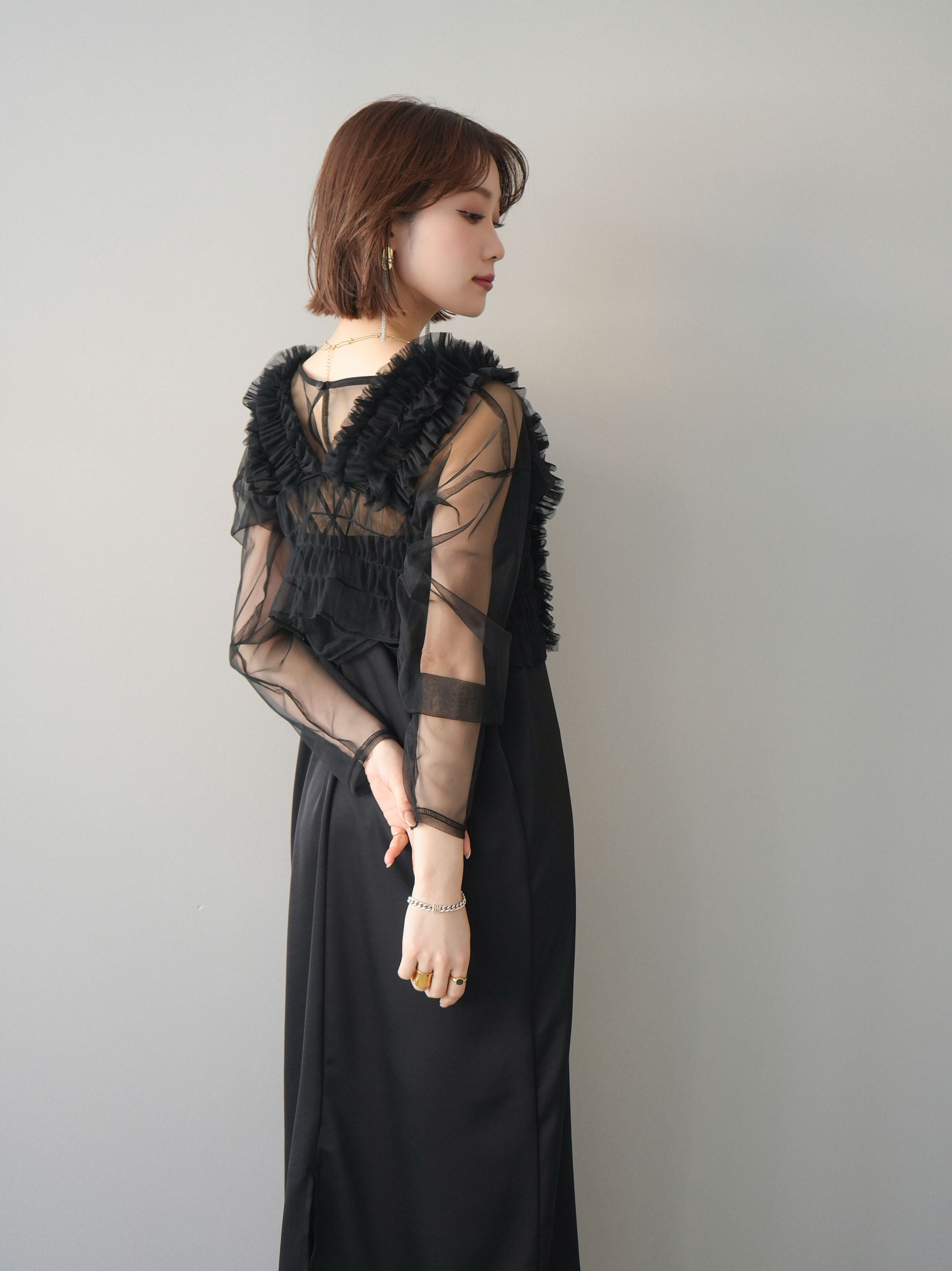 予約]チュールフリルアンサンブルキャミソールドレス 3点SET/black