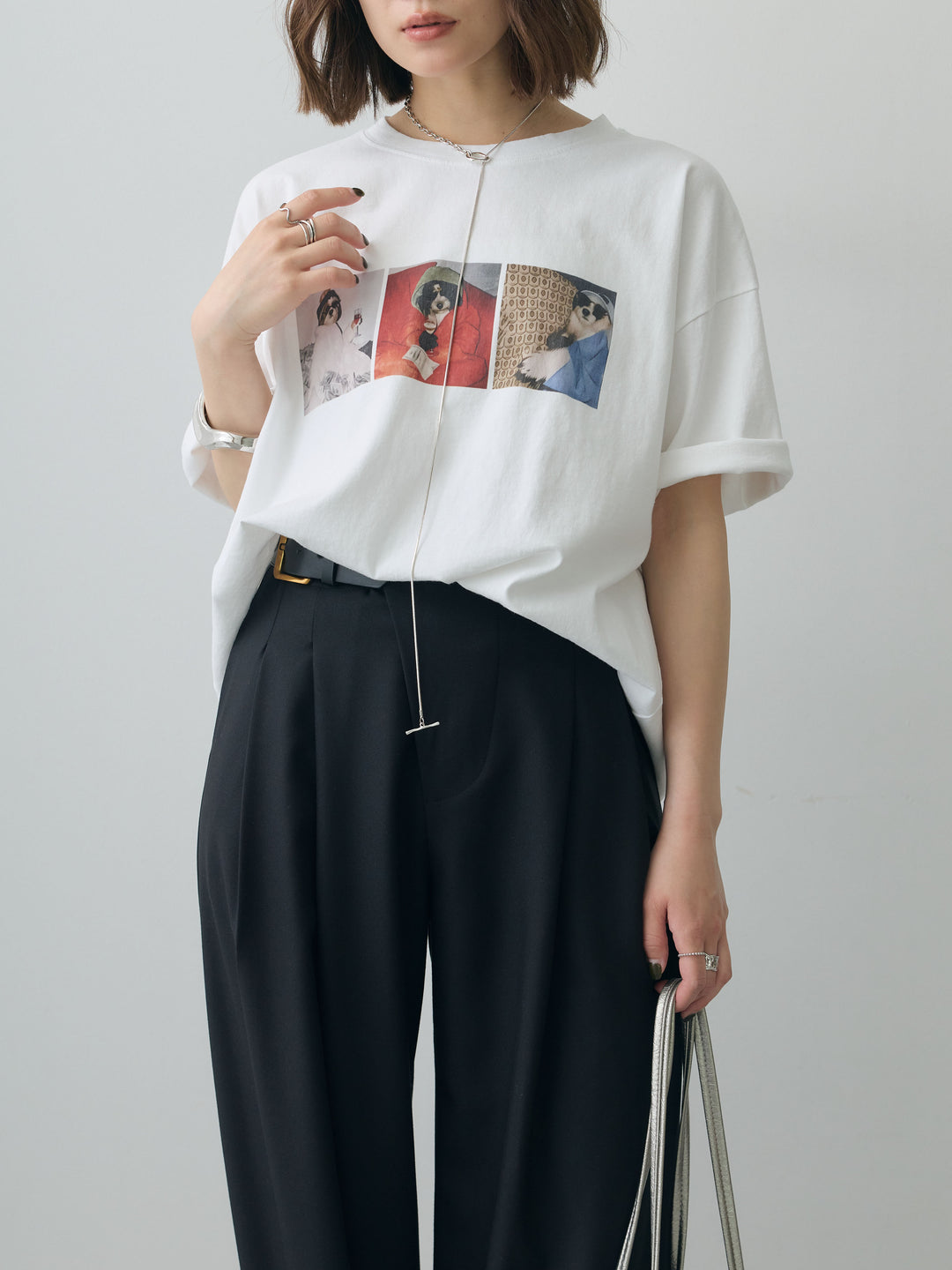 [SET]スリードッグフォトボックスTEE+アシンメトリーベルトタックワイドパンツ(2set)