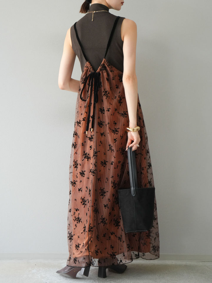 [予約]フロッキーチュールレイヤードベロアキャミワンピース/オレンジ