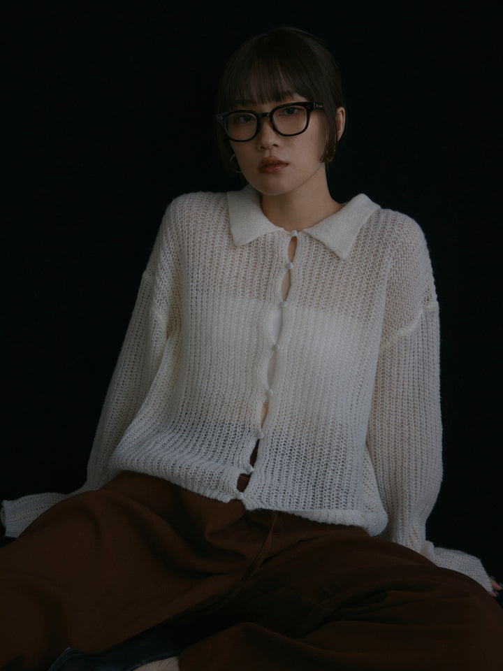 [予約]起毛片畦編みシアーポロニット/アイボリー