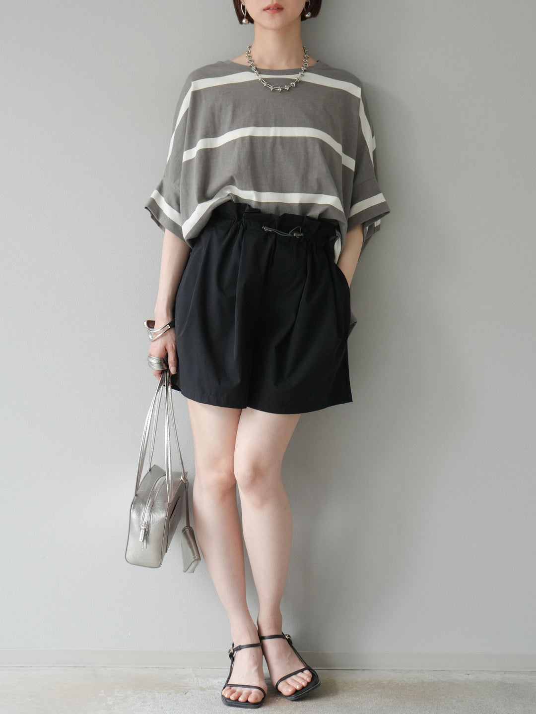 [予約]ボーダードルマンBIG Tシャツ/セピアグレー×オフ