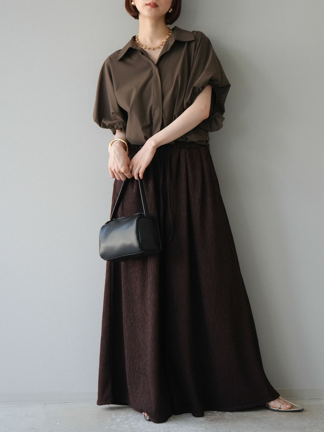 [予約]ICE TOUCHパフスリーブシャツ/ブラウン