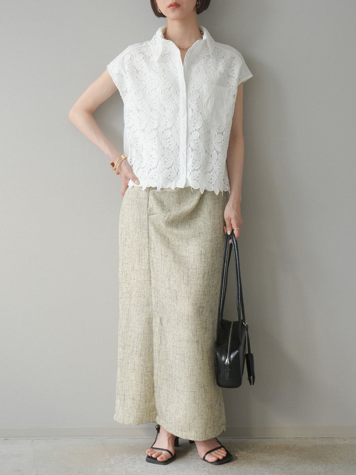 【預購】蕾絲分層抽繩襯衫/白色