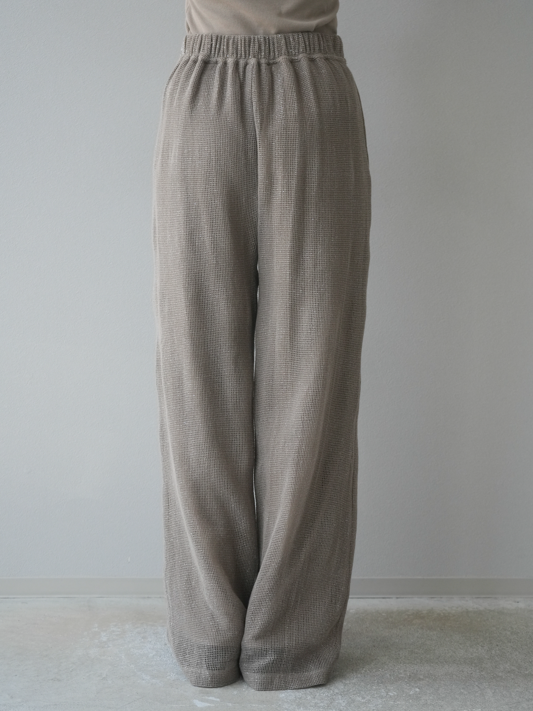 [預購] 棉金銀絲網眼休閒褲/米色