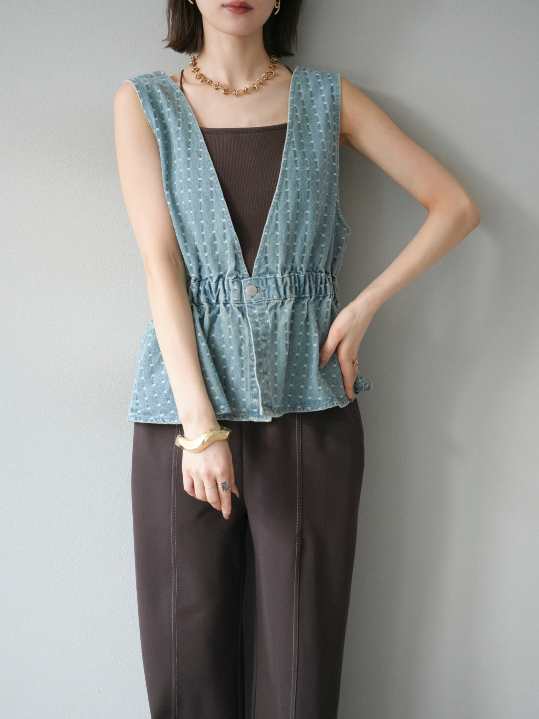 [予約]ジャガードデニム２WAYビスチェ/ライトブルー