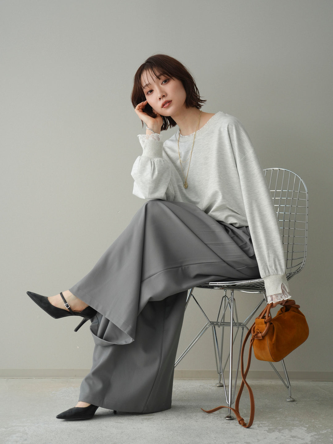 [予約]袖レースカットバルーンプルオーバー/oatmeal