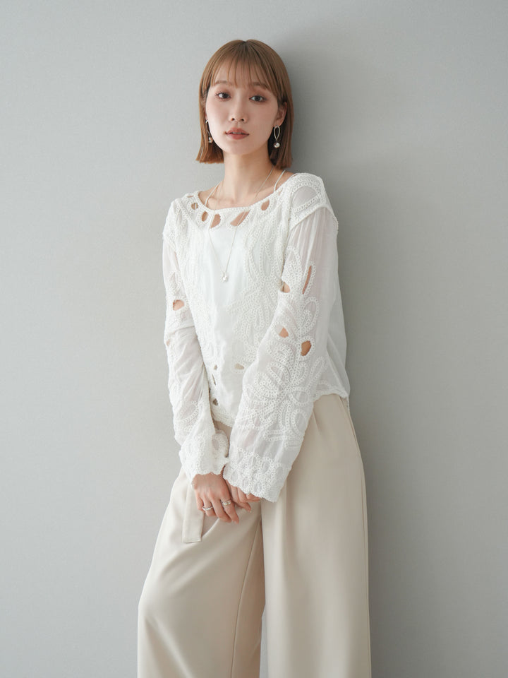 [予約]かぎ編みデザインブラウス/オフホワイト