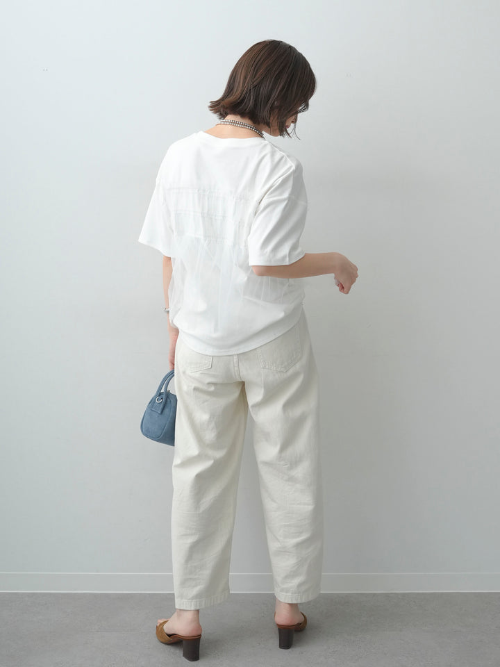 [SET]ギャザーチュールドッキングTEE+センターラインカーブクロップデニム(2set)