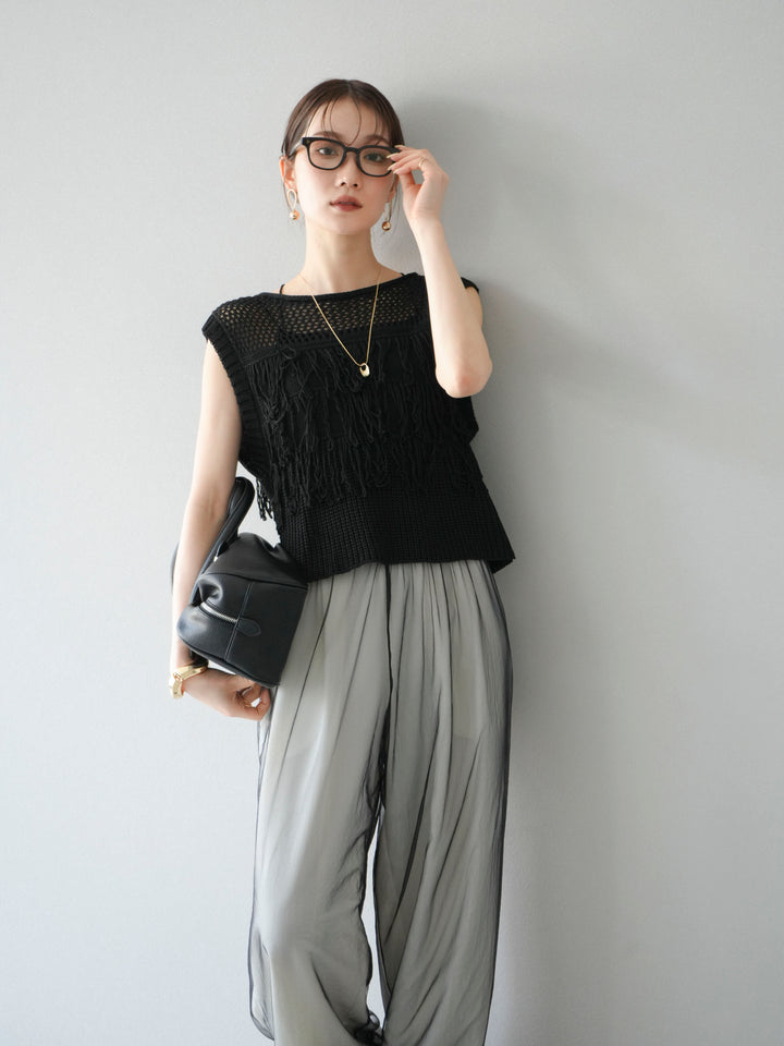 【預購】鏤空流蘇針織上衣/黑色