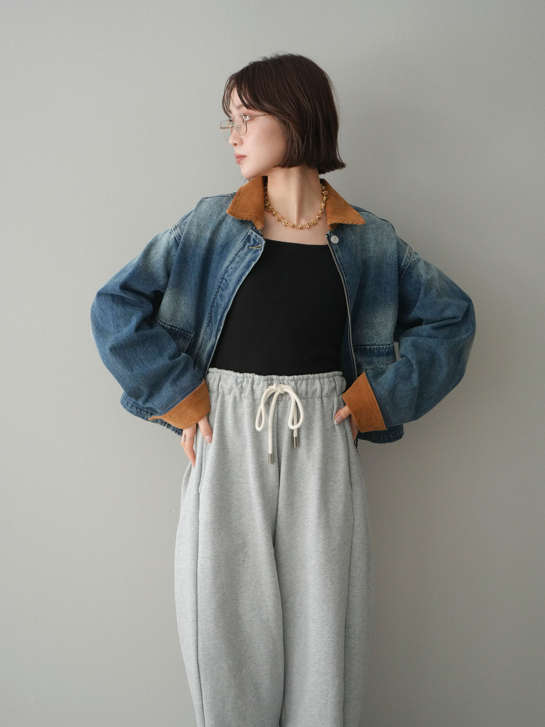 [予約]コーデュロイ×デニムショートカバーオール/blue