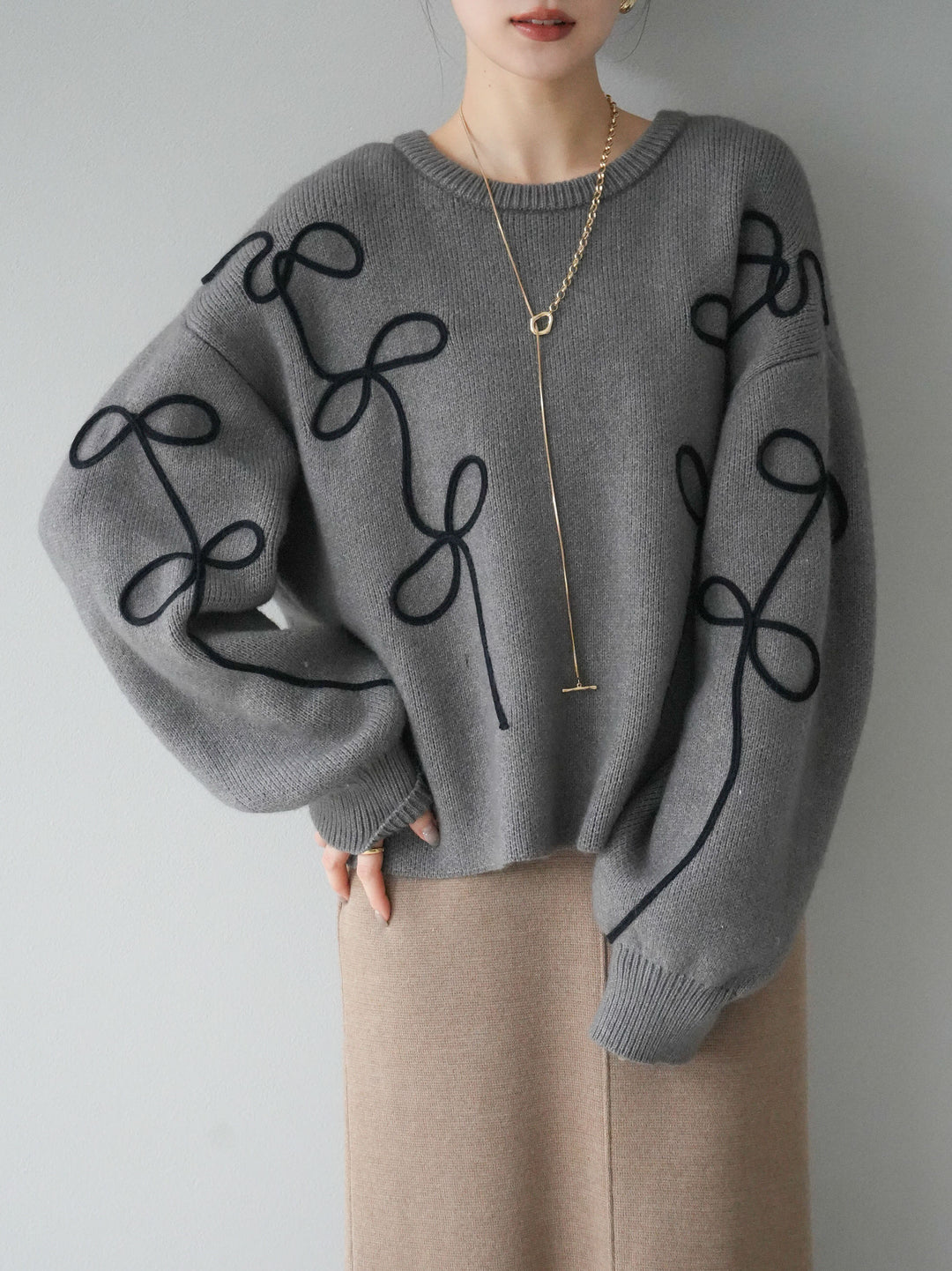 [予約]スクエアネックニットワンピース/ベージュ