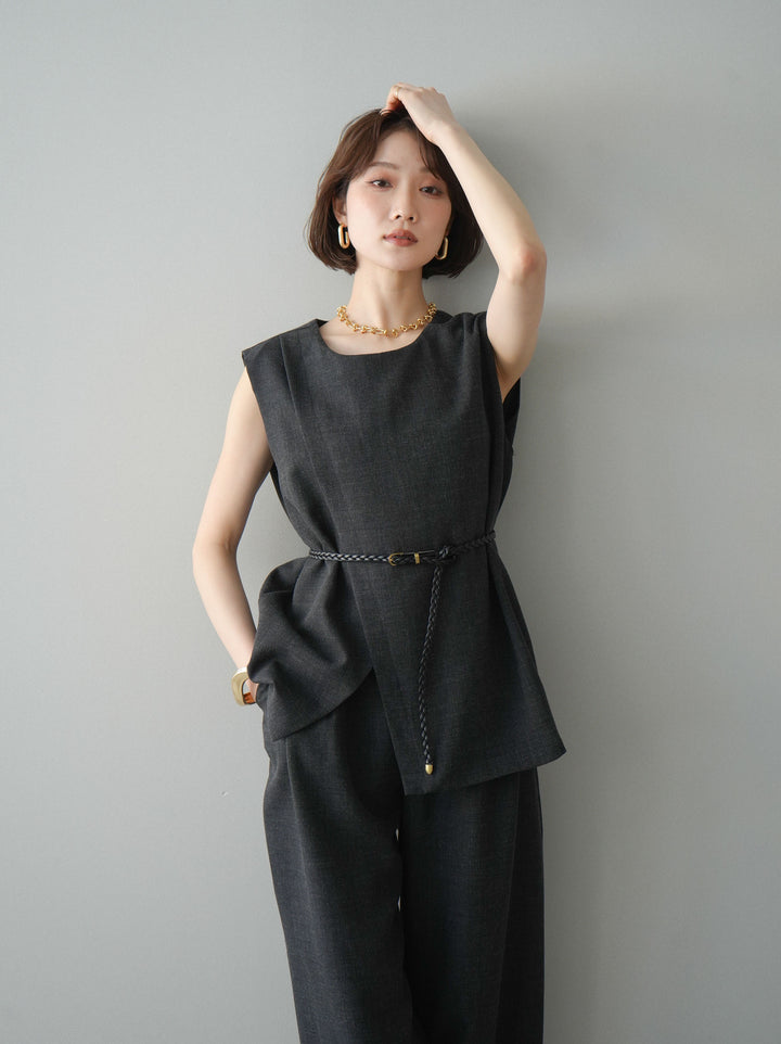 [SET]ベルト付ノースリーブトップス＆ワイドパンツSETUP