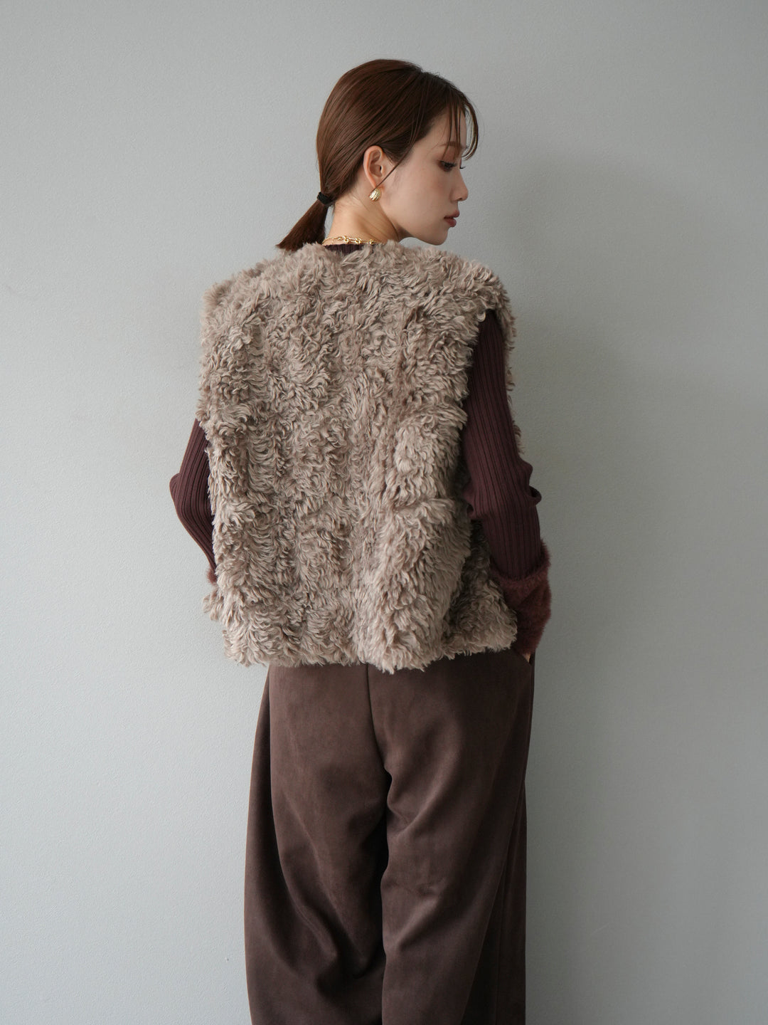 [予約]プードルファーショートベスト/モカ