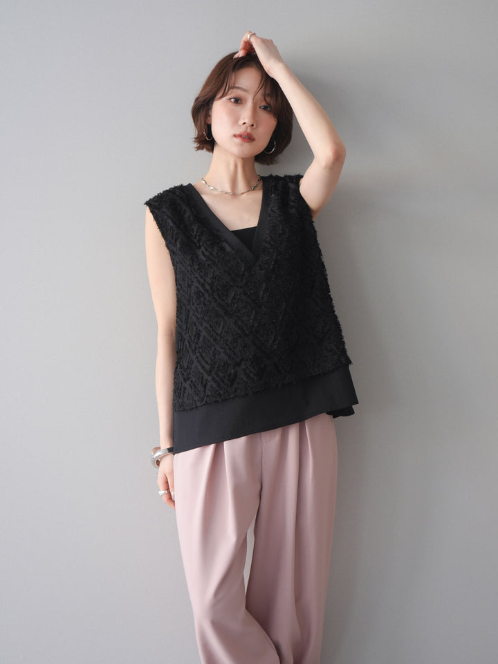 [SET]フリンジレイヤードVネックノースリーブ+フリンジレイヤードVネックノースリーブ(2set)