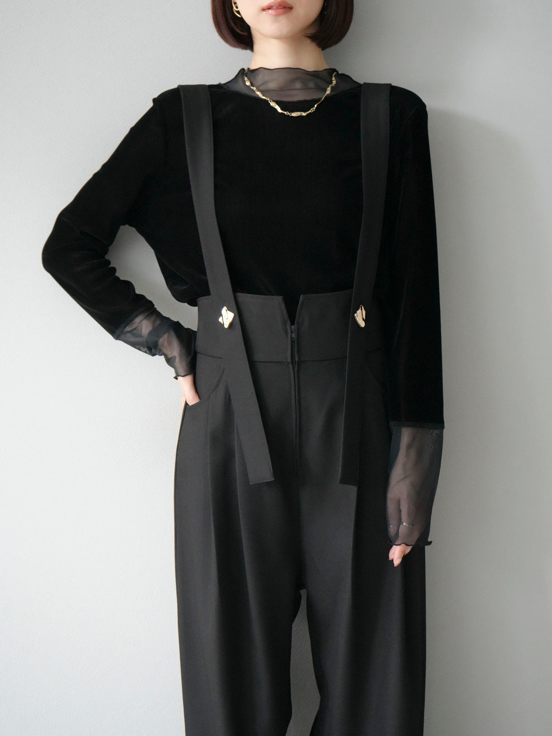 [予約]シアー切替ベロアトップス/ブラック