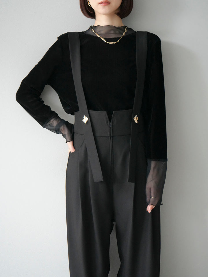 [予約]シアー切替ベロアトップス/ブラック