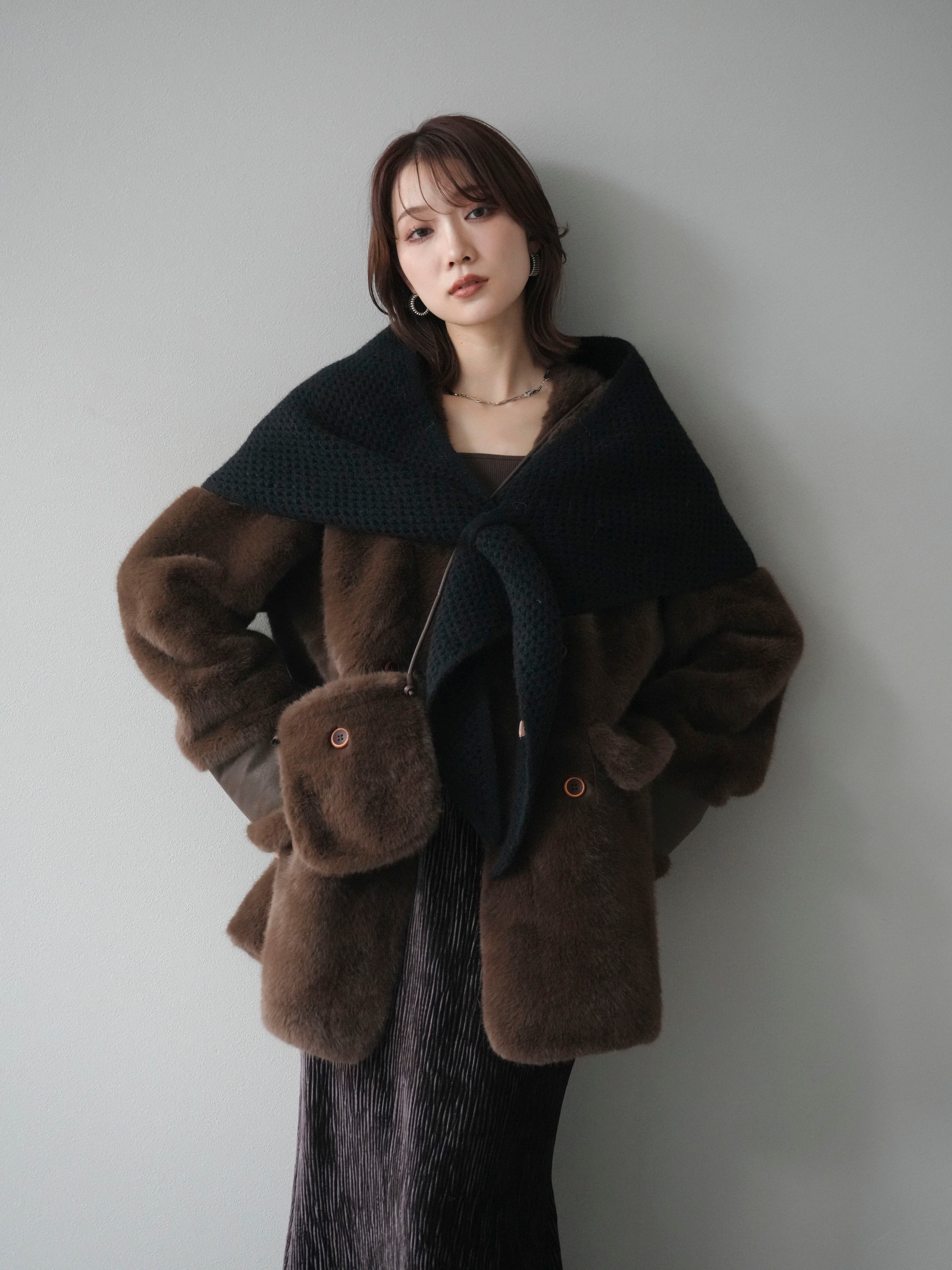 予約]バッグ付エコファーノーカラーコート/brown – Lumier