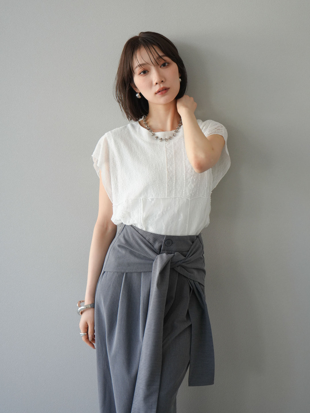 【預購】拼布蕾絲法式套頭衫/白色