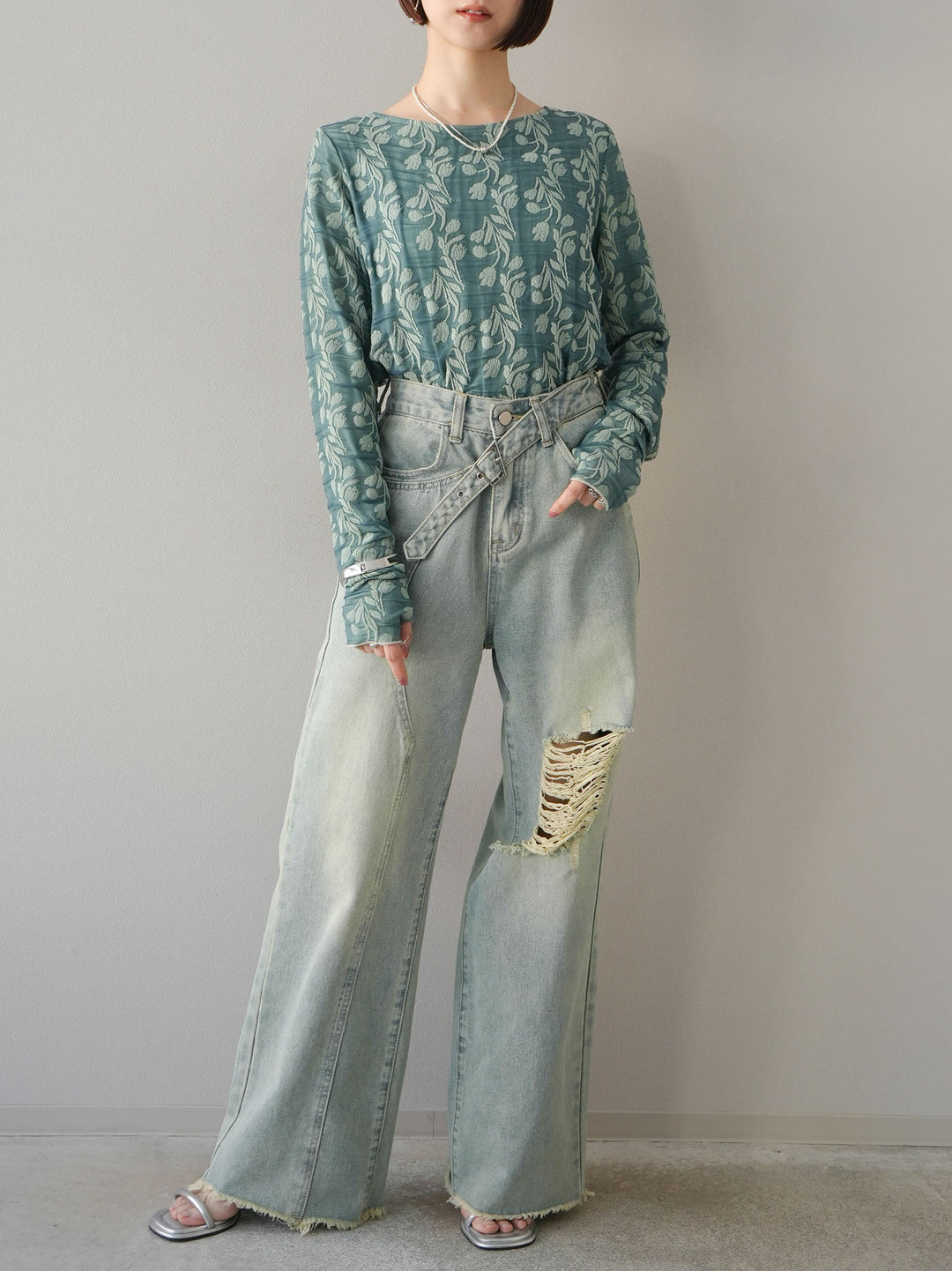 【預購】雙層紗布提花上衣/綠