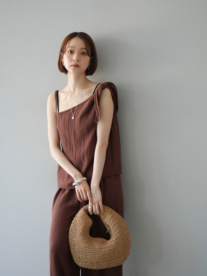 [SET]アシンメトリーショルダーデザイントップス＆ワイドパンツSET UP(2set)