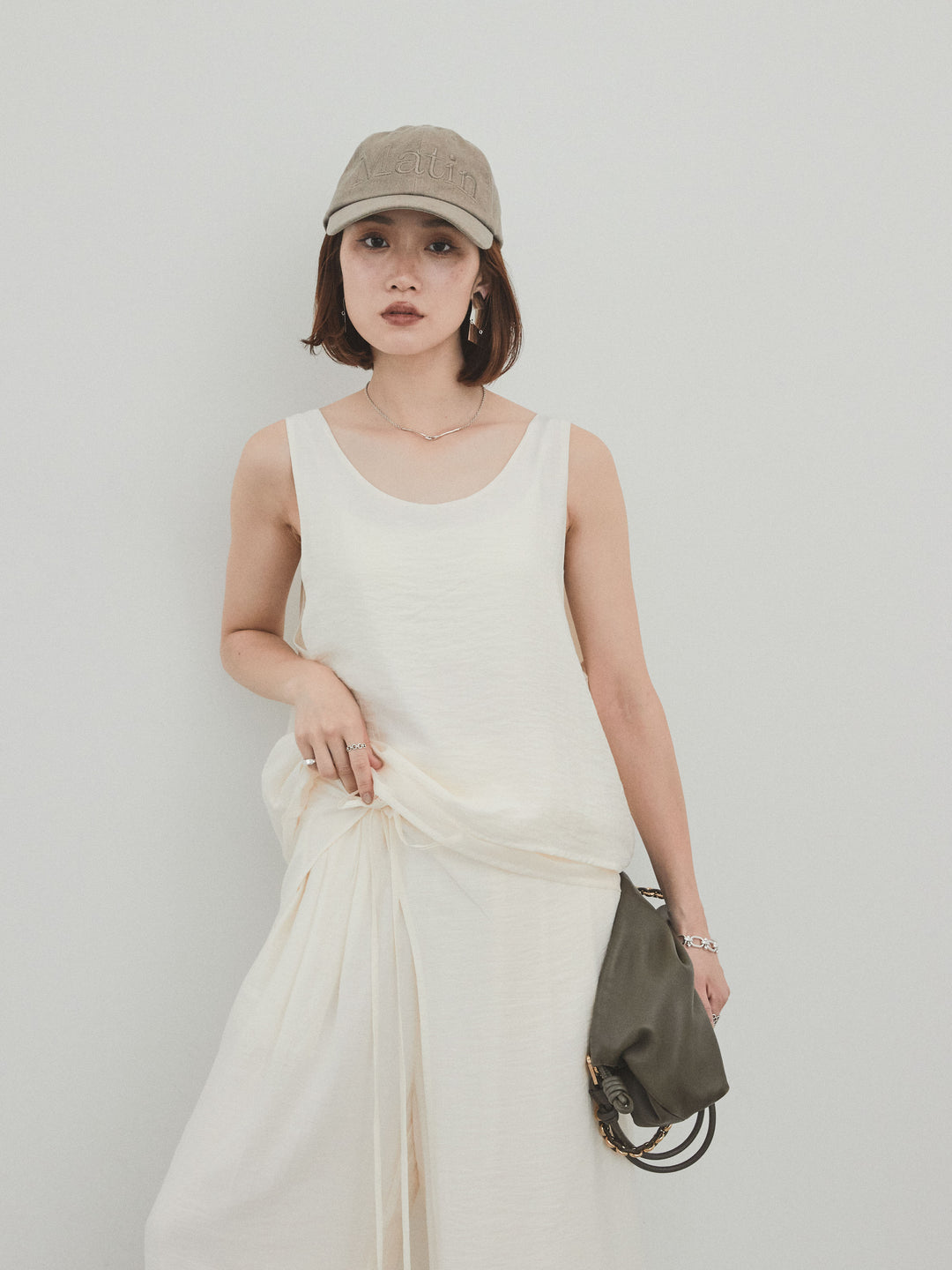 [SET] 洗衣機緞面透明層疊背心 + 洗衣機緞層疊裙褲 (2set)