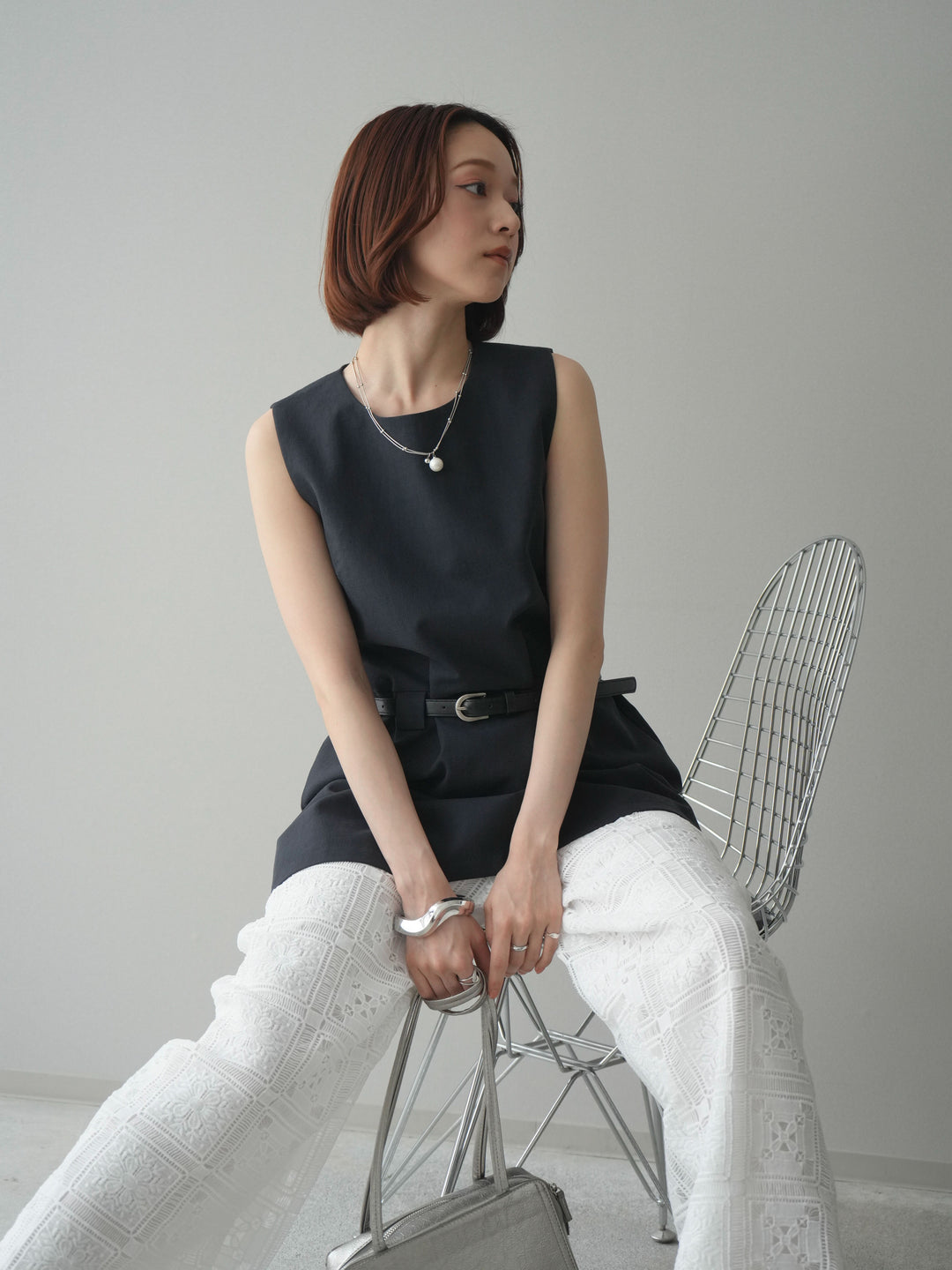 [SET]ベルト付リネンライクノースリチュニック+ベルト付リネンライクノースリチュニック(2set)