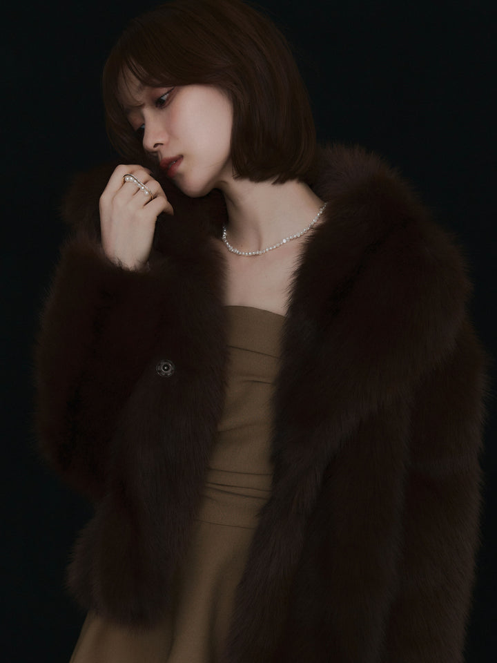 【Allure】[SET]ぺプラムベアトップス＆ワイドパンツSET UP+フェイクファービックカラージャケット(2set)