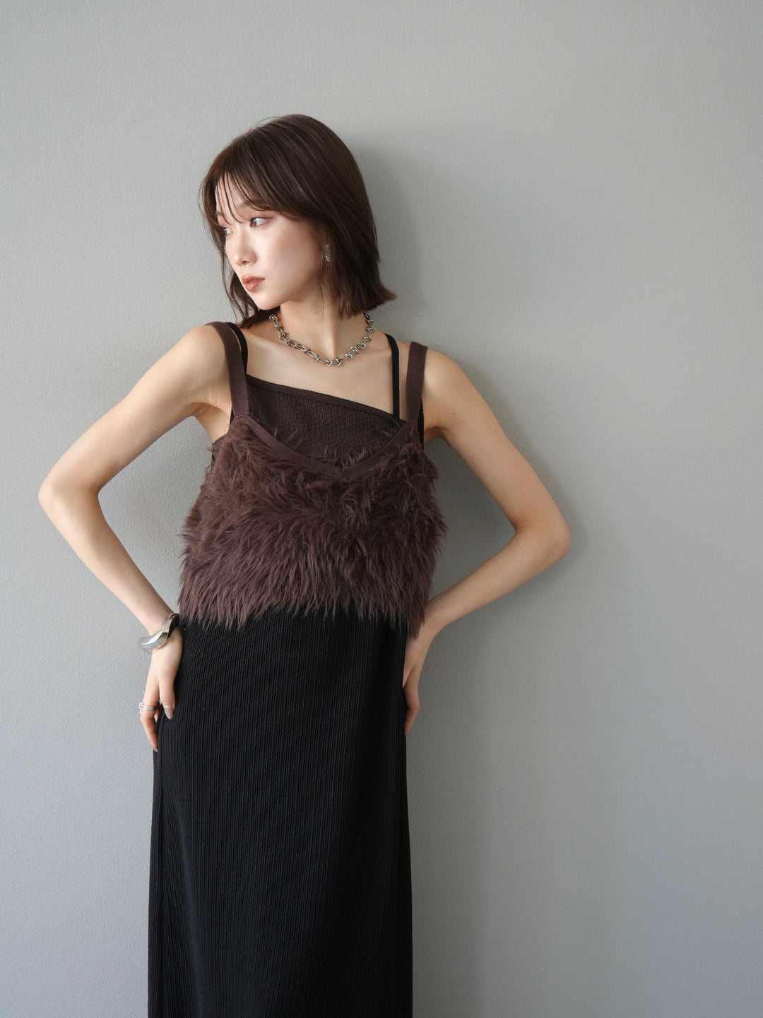 [予約]シャギーニットビスチェ/ブラウン