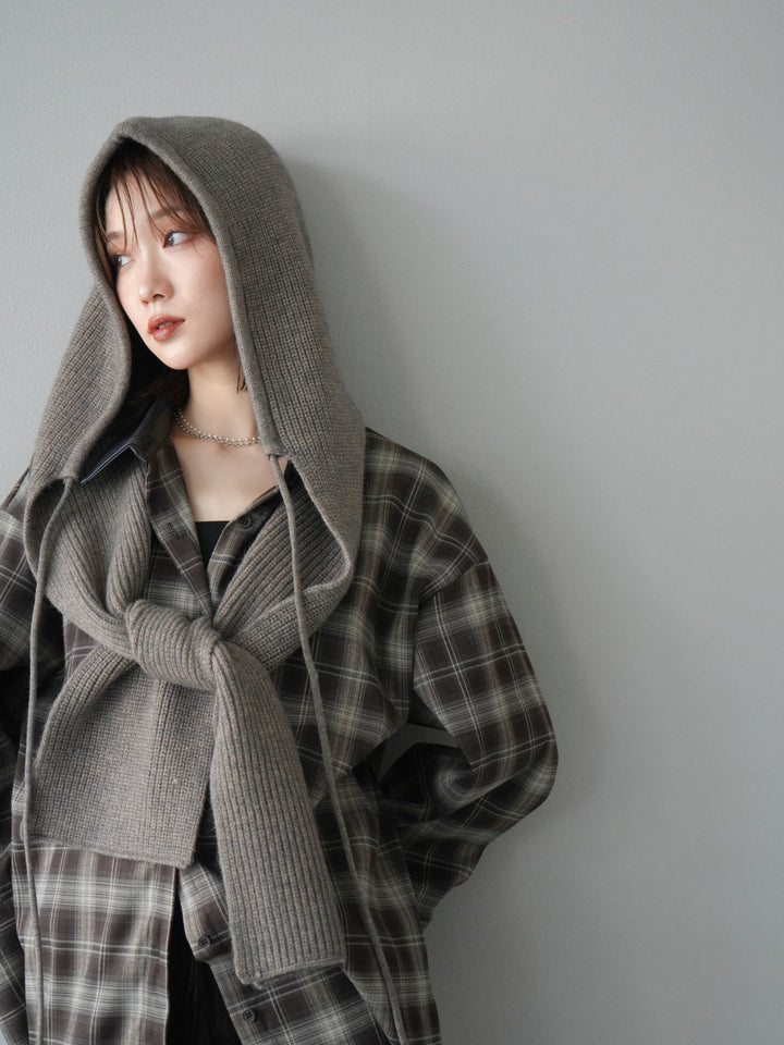 [SET]レザー襟オンブレチェックオーバーシャツ +クラッシュベロアナロースカート(2set)