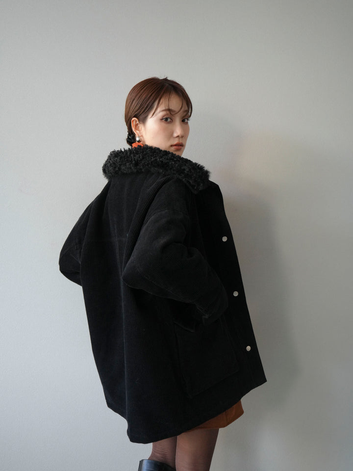 [予約]コーデュロイボア襟フライトジャケット/ブラック