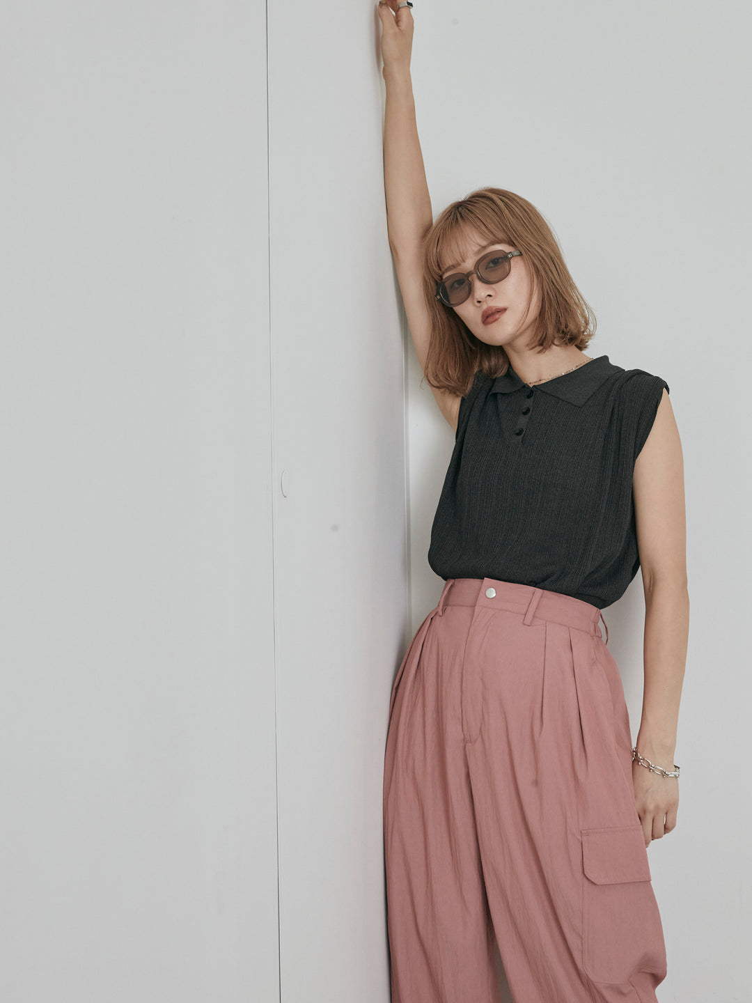 [予約]ランダムリブポロニットベスト/チャコール