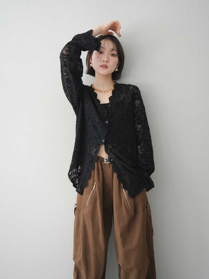 [予約]Vネックレースブラウス/black