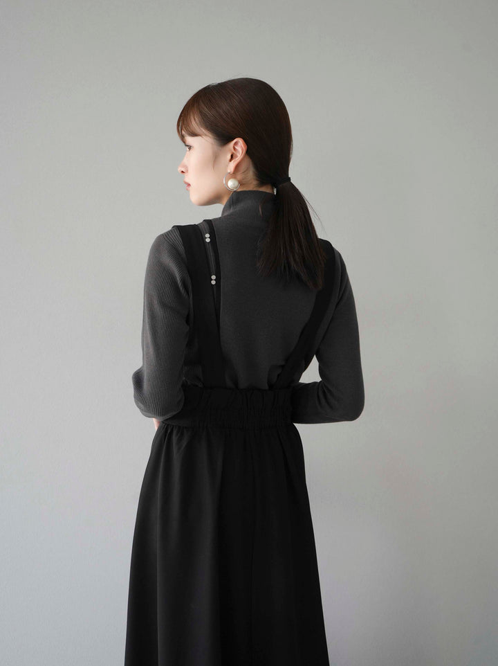 [預訂] 瓶頸配色設計紐扣針織上衣/炭灰