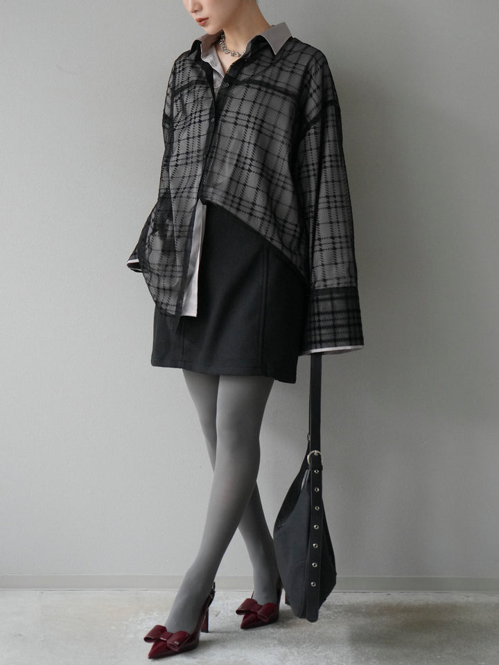 [予約]チェック柄チュールシャツアンサンブル/ブラック