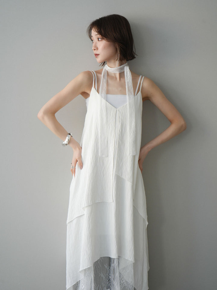 [予約]レース切替アシンメトリーワンピース/white