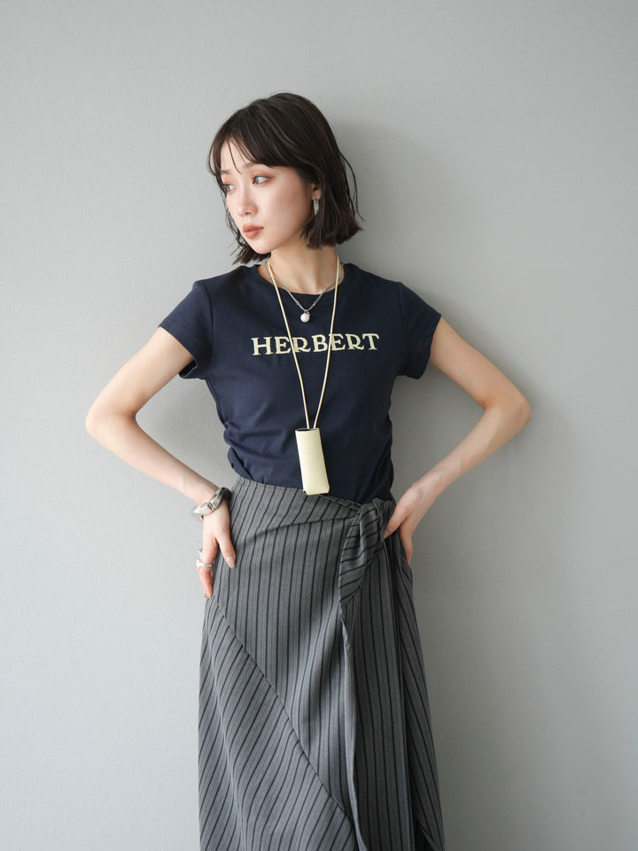[SET]刺繍ロゴTシャツ＆レザーポーチネックレスSET +サイド巻きツイルスカート(2set)