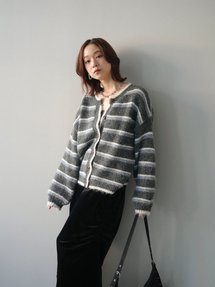 [SET]ウールタッチ配色ボーダーニットカーディガン+ウールタッチ配色ボーダーニットカーディガン(2set)