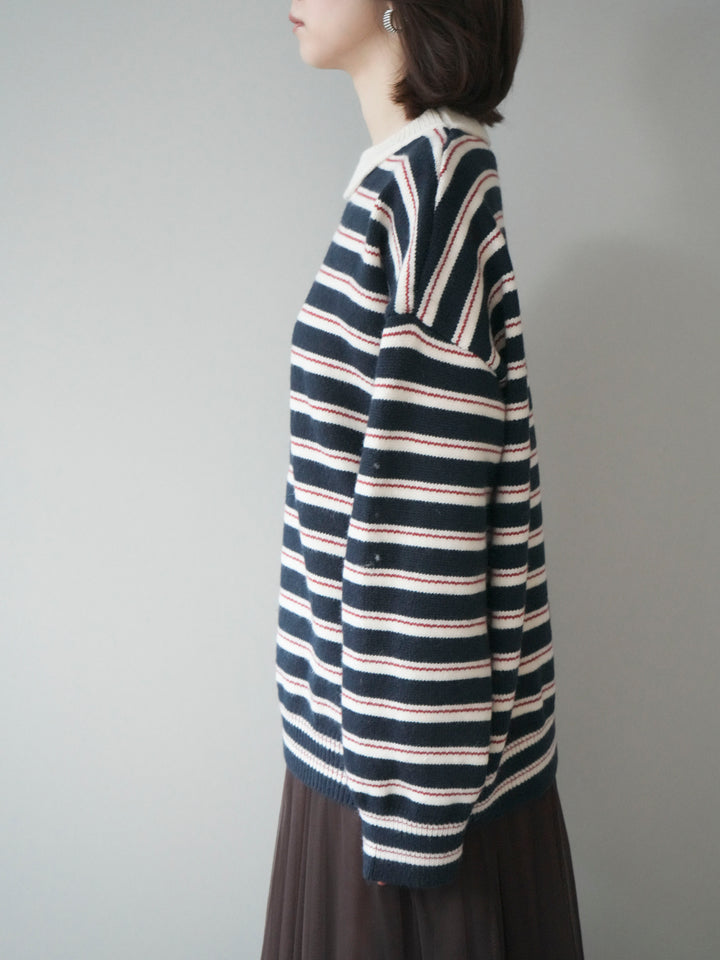 [予約]モックネックボーダーニットプルオーバー/navy