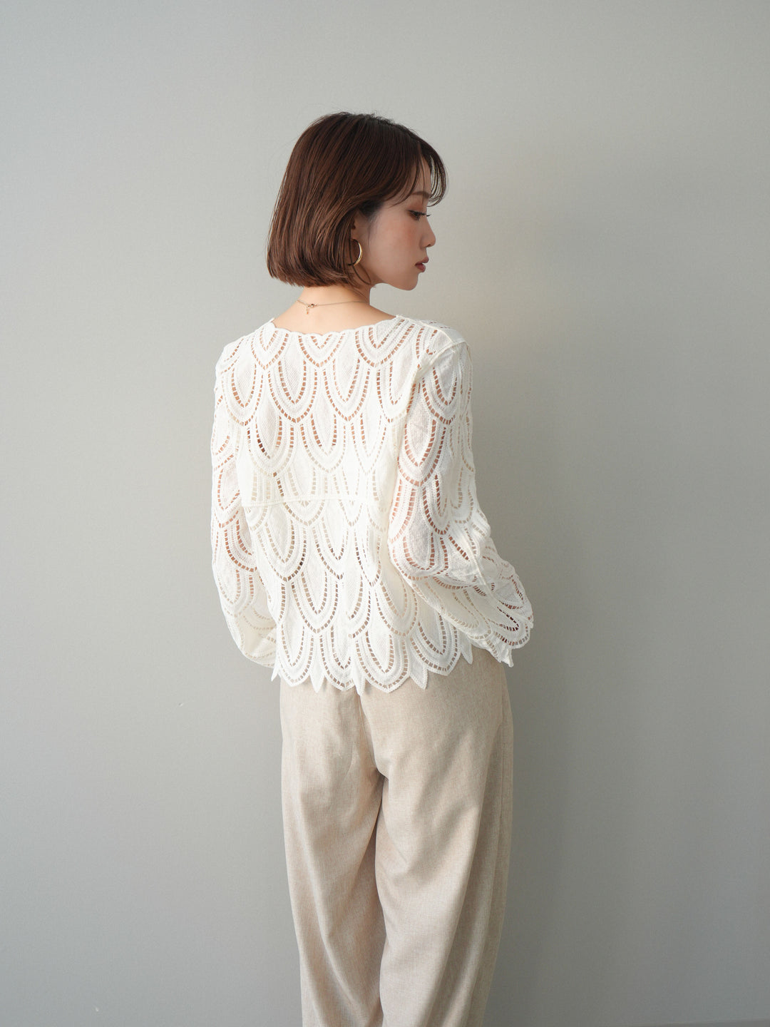 [予約]透かしコードレースブラウス/white