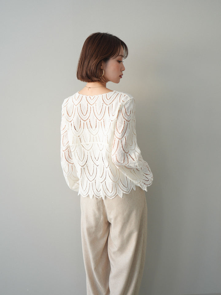 [予約]透かしコードレースブラウス/white