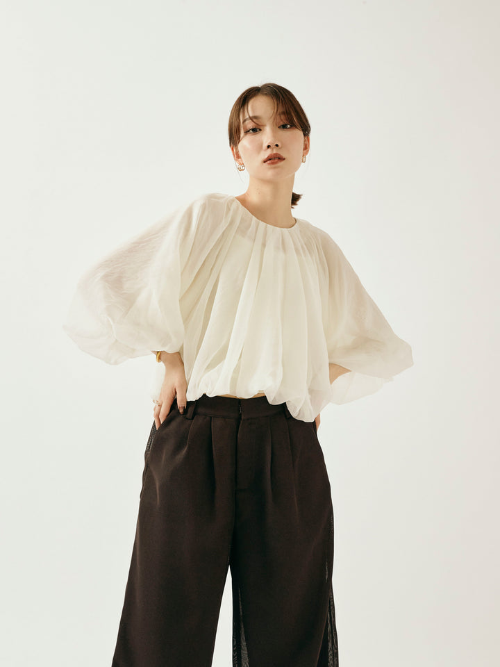 【Allure】[SET]オーガンジーバルーンショートブラウス+オーガンジーバルーンショートブラウス(2set)