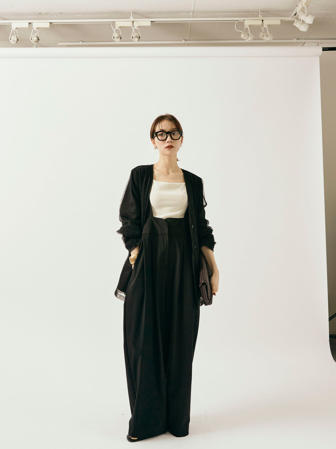 [予約]チュールレイヤードVジャケット/ブラック