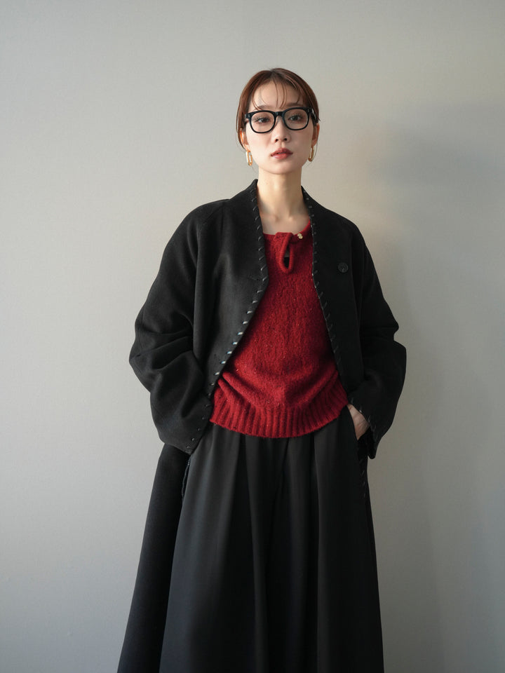 [予約]ハンドステッチ裏中綿ロングコート/black