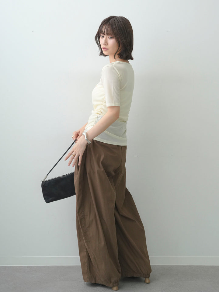 [SET]シアードレープカシュクールプルトップス+タックバックヘムギャザーライトパンツ(2set)