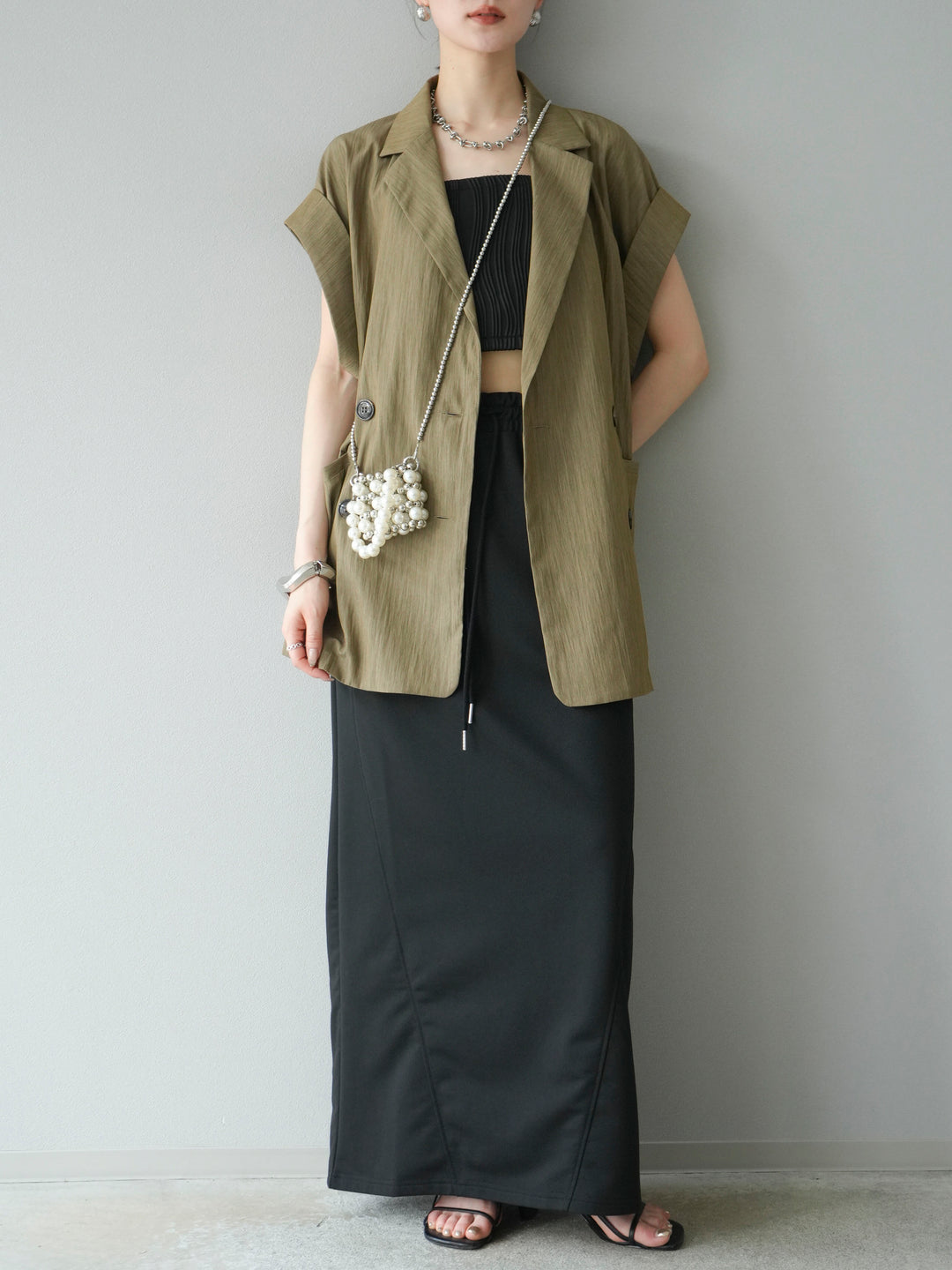 [SET]リネンライクノースリーブダブルジレ+リネンライクノースリーブダブルジレ(2set)