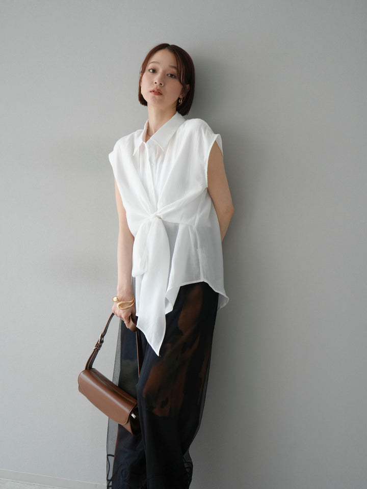 [SET] 前繫帶透視上衣 + 水彩藝術休閒褲 (2 件組)